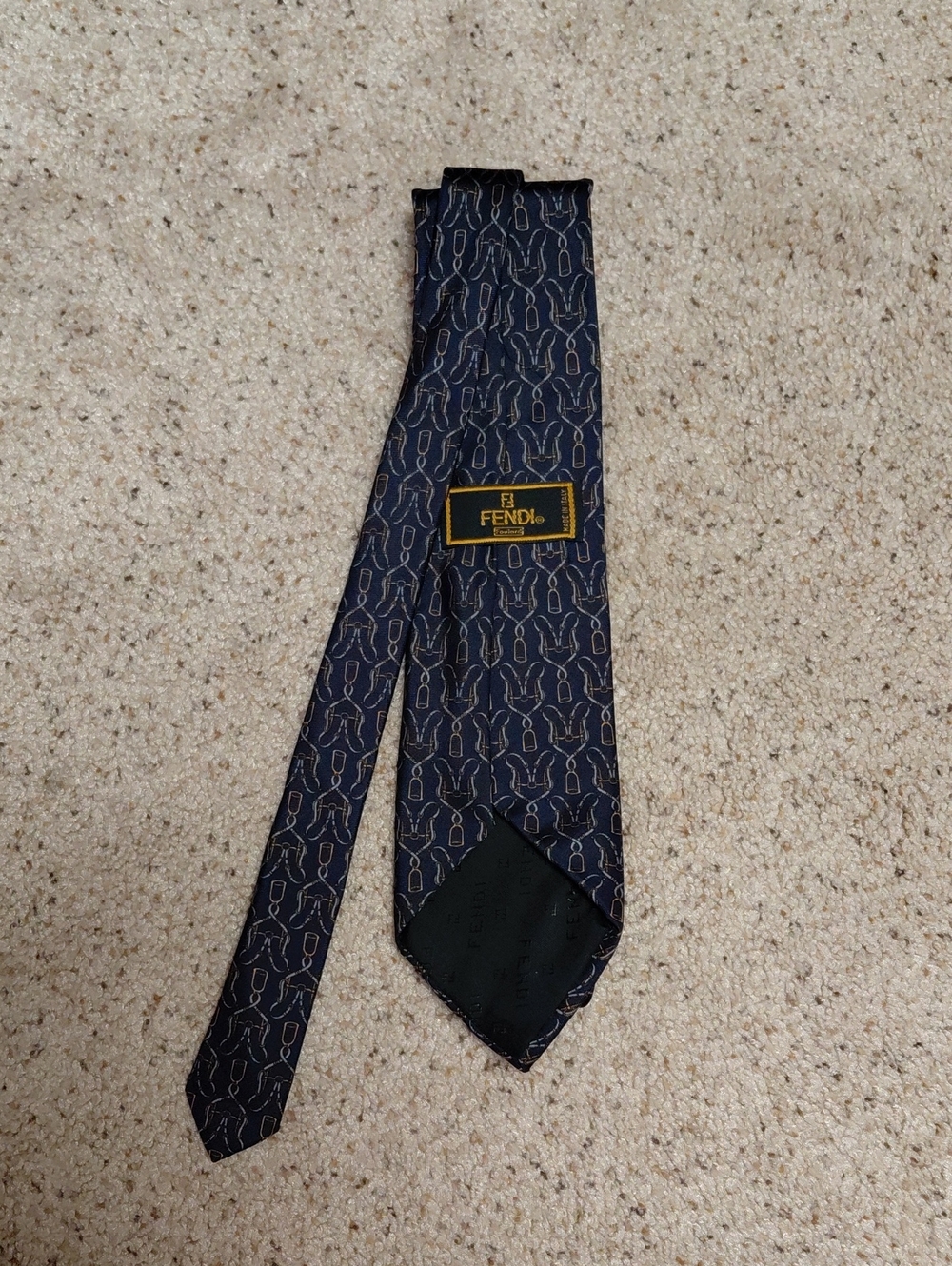 Fendi Navy Monogram Silk Tie - Men's Accessory